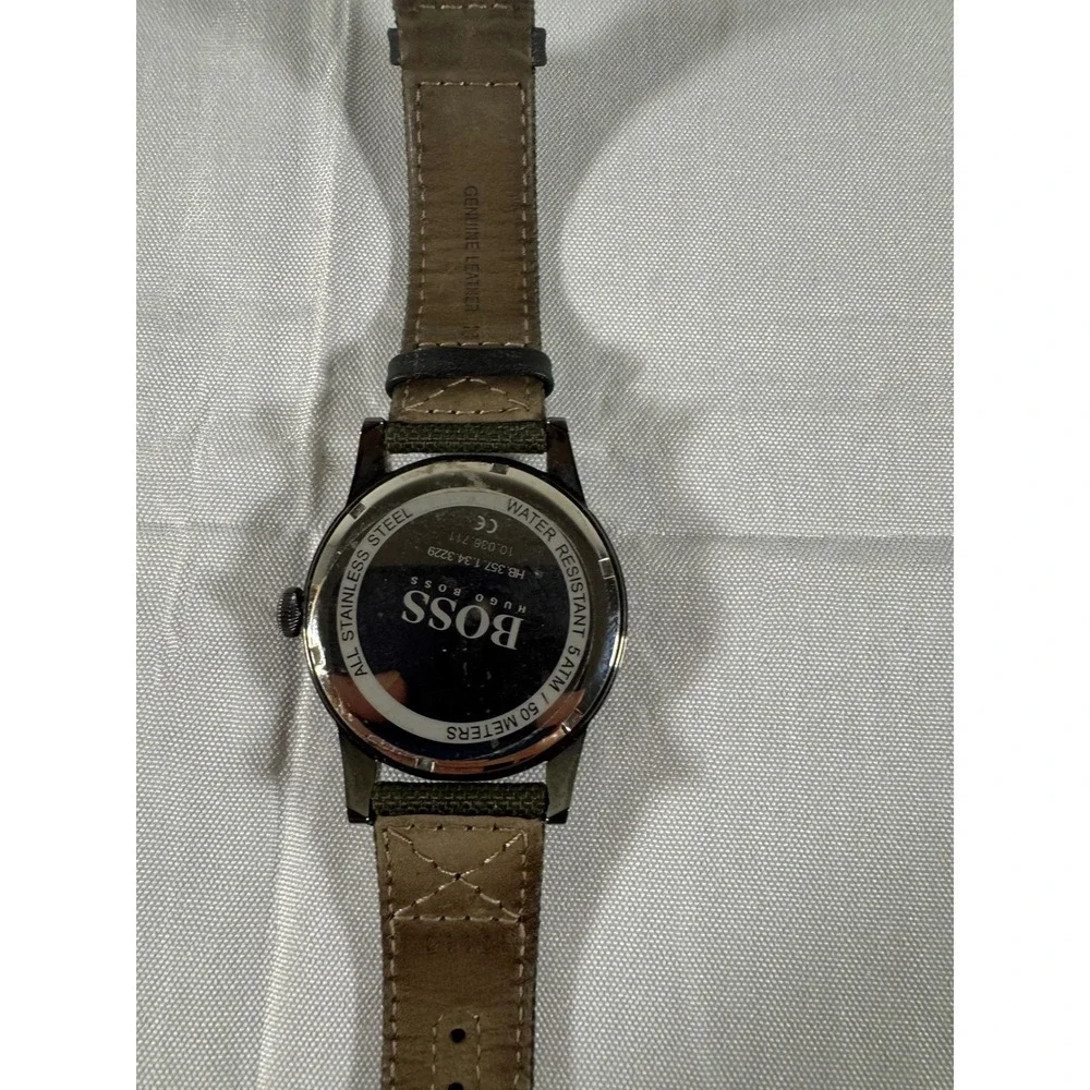 Hugo Boss Watch BOSS Legacy (Model 1513670) Olive Green Canvas Strap Cream Dial